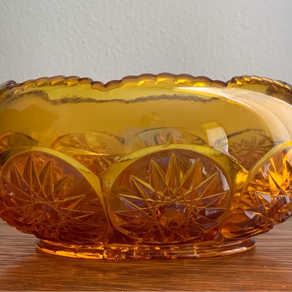 Vintage Kanawha Glass Amber Hob Star Pattern Bowl Candy Dish with Sticker - Picture 5 of 10